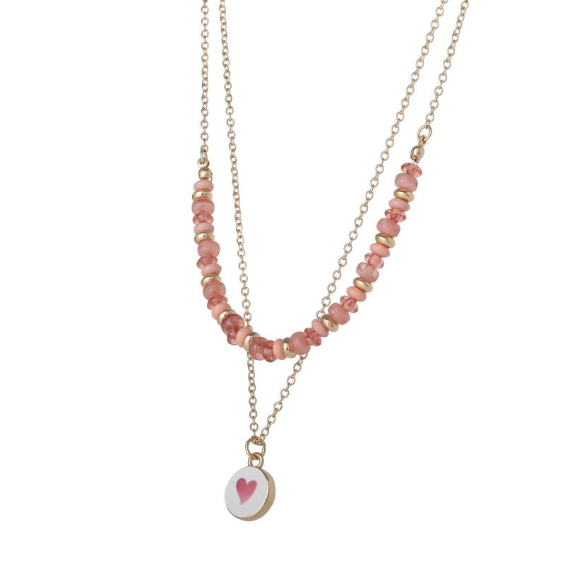 Women's Layered Beaded Heart Necklace with Adjustable Chain - Fashion Jewelry