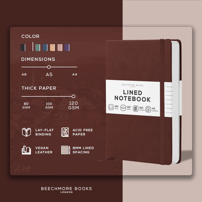 A5 Linen-Like Leather Journal Notebook with 160 Pages, Gift Box Included