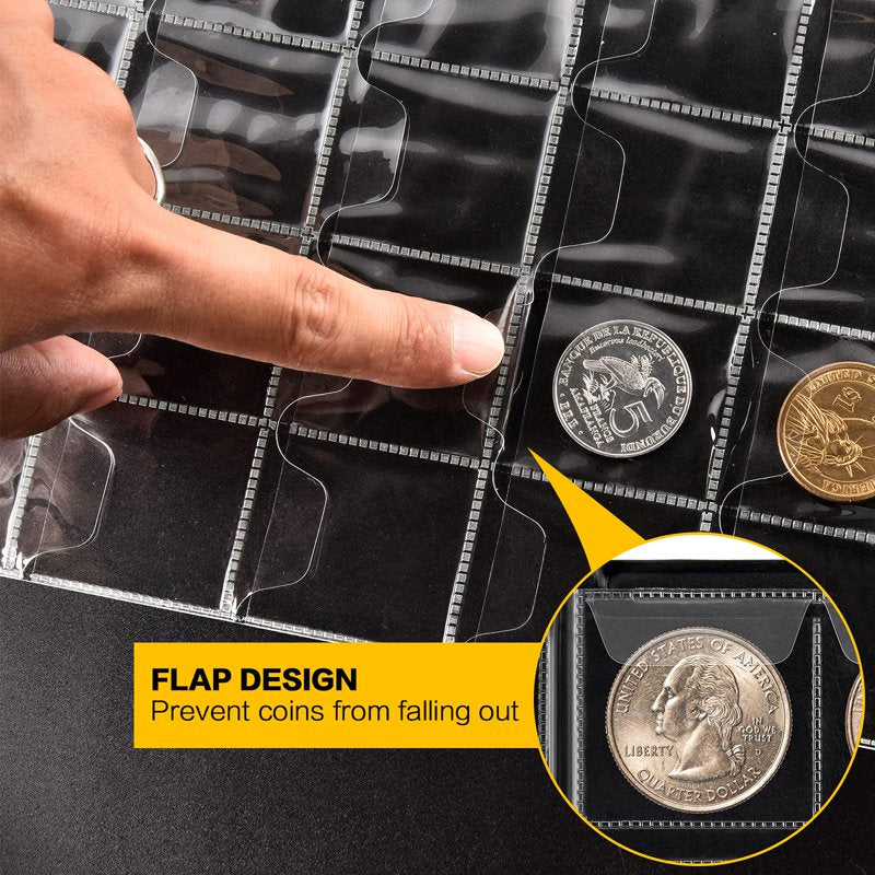 Coin Collection Book Holder Album with 300 Pockets for Collectors - Black/Blue