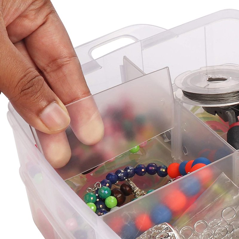 Stackable Bead Organizer Box with 30 Adjustable Compartments - Clear Plastic Craft Storage