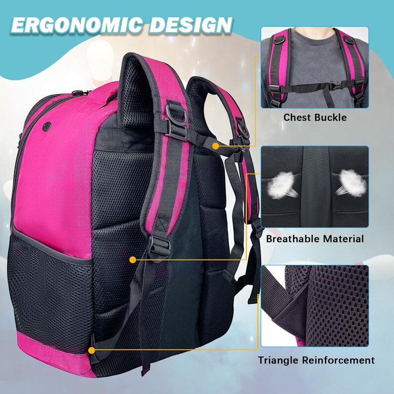 WOLT 2-Ball Bowling Backpack with Ventilated Shoe Compartment, Pink