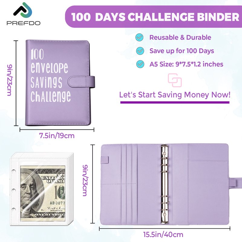 Money Saving Challenge Binder Kit with Envelopes - A5 Size, Multi-Color