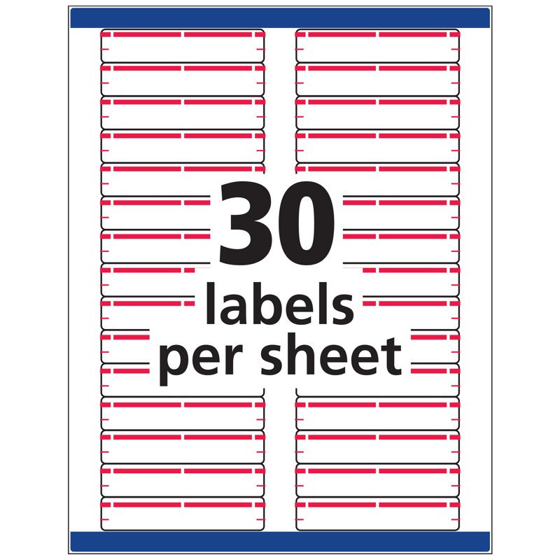 Self-Adhesive File Folder Labels 2/3 x 3-3/8 Inches White & Red Pack of 1500