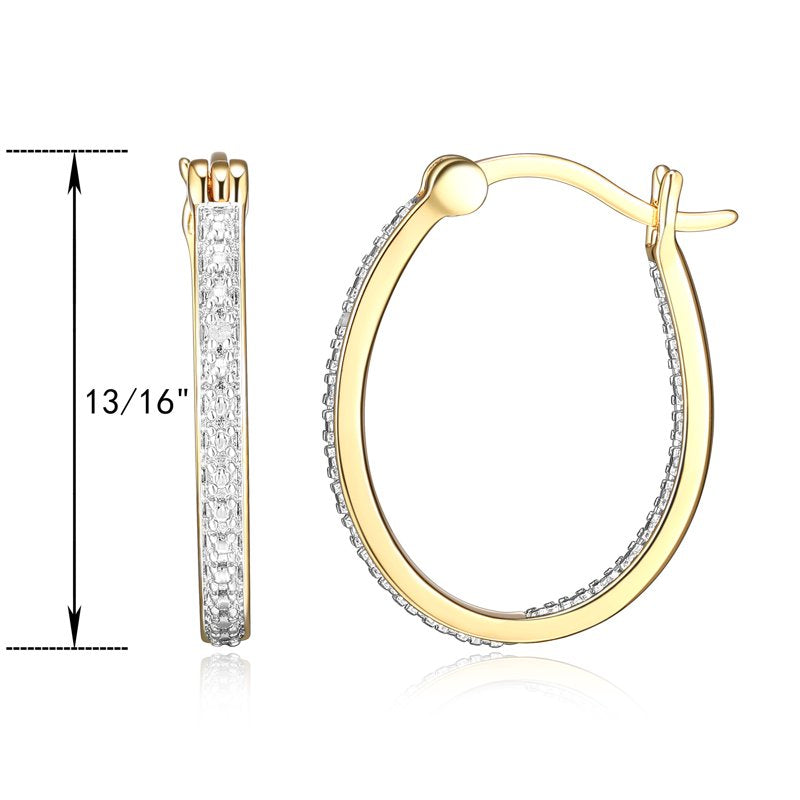 Silver Tone Hoop Earrings with Diamond Illusion Inside Out Accent - Gold & Silver Finish