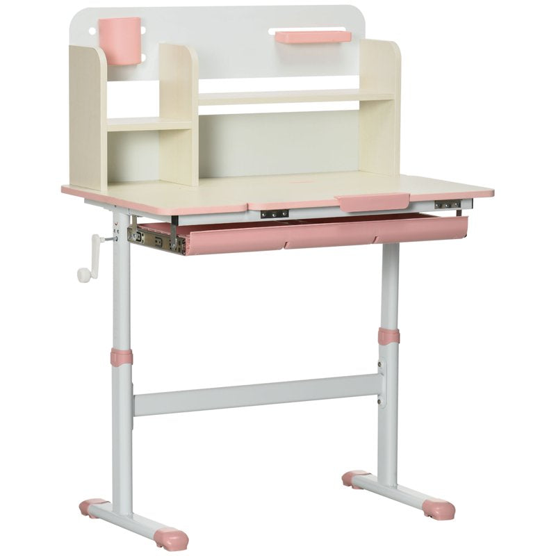 Height Adjustable Kids Desk with Storage & Tilt-Top Surface - Pink