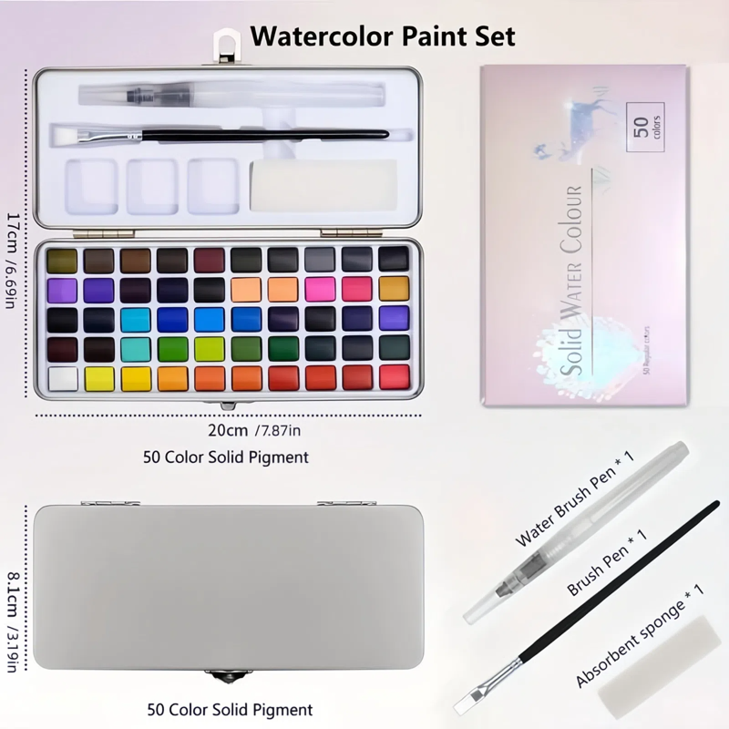 Watercolor Paint Set with 50 Colors & Brushes - Portable Art Kit for Beginners & Professionals
