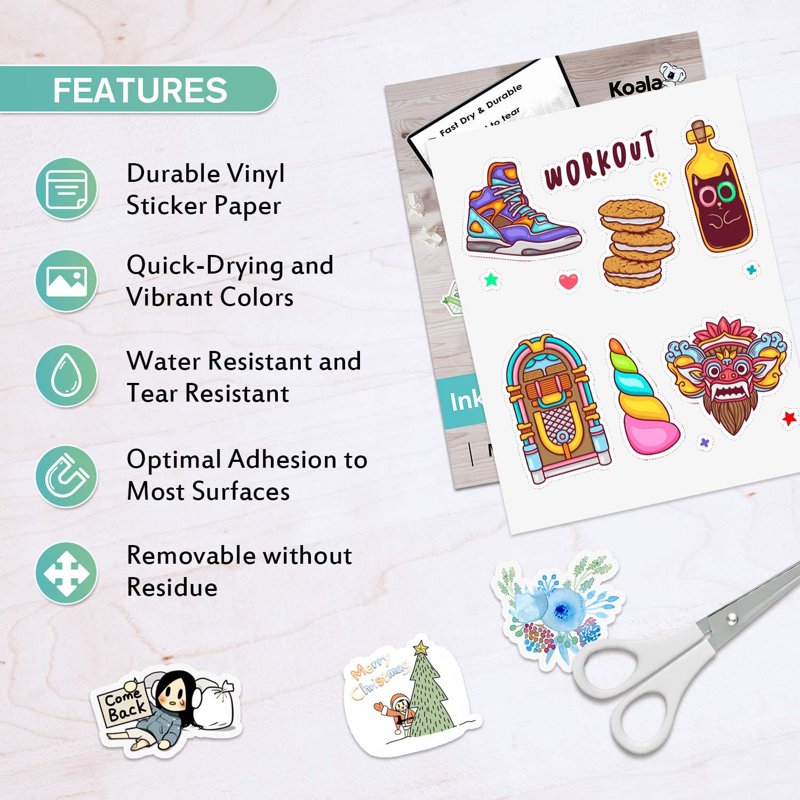 Waterproof Printable Vinyl Sticker Paper 8.5x11 Inches Full Sheet Labels for Inkjet Printers