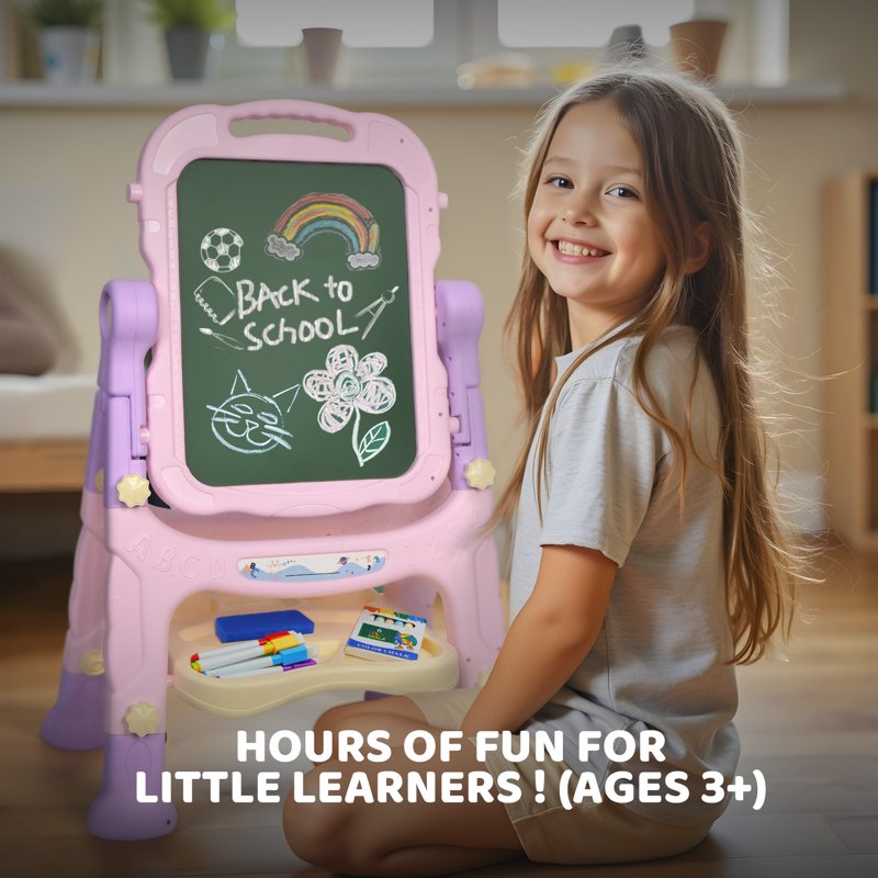 Adjustable Kids Art Easel with Magnetic Board & Personalized Name Sticker