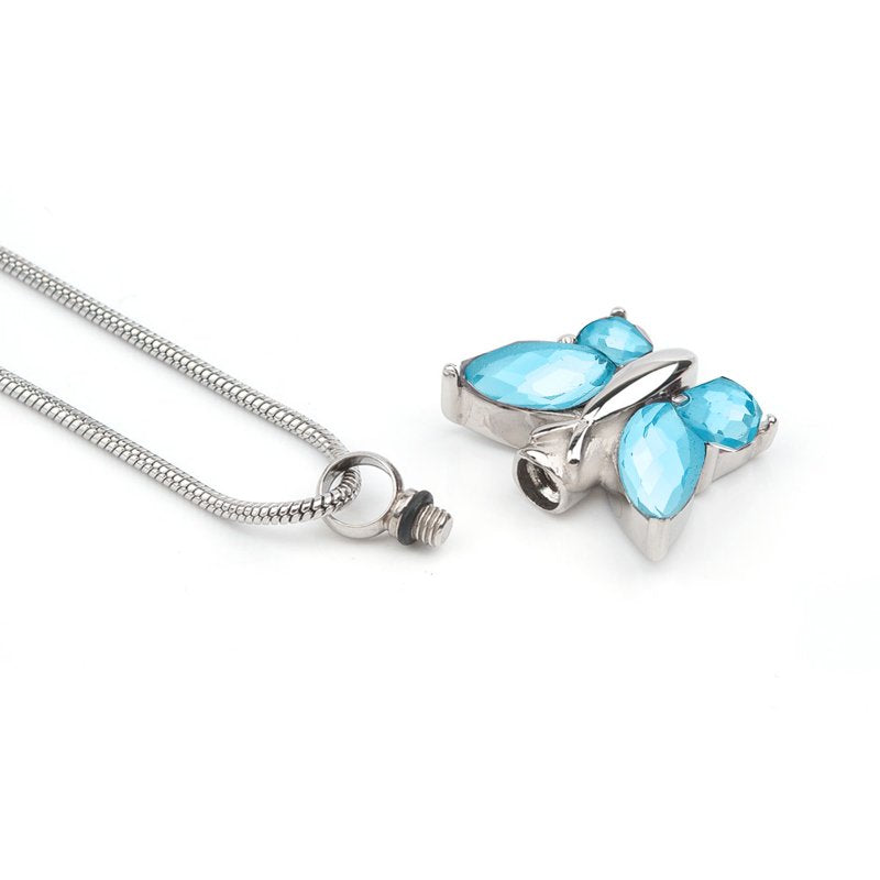Women's Cremation Necklace with Butterfly Pendant and Free Fill Kit - Memorial Jewelry