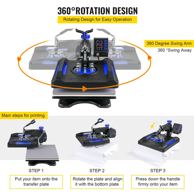 8-in-1 Commercial Heat Press Machine 15x15 Inch Sublimation T-Shirt Mug Cap