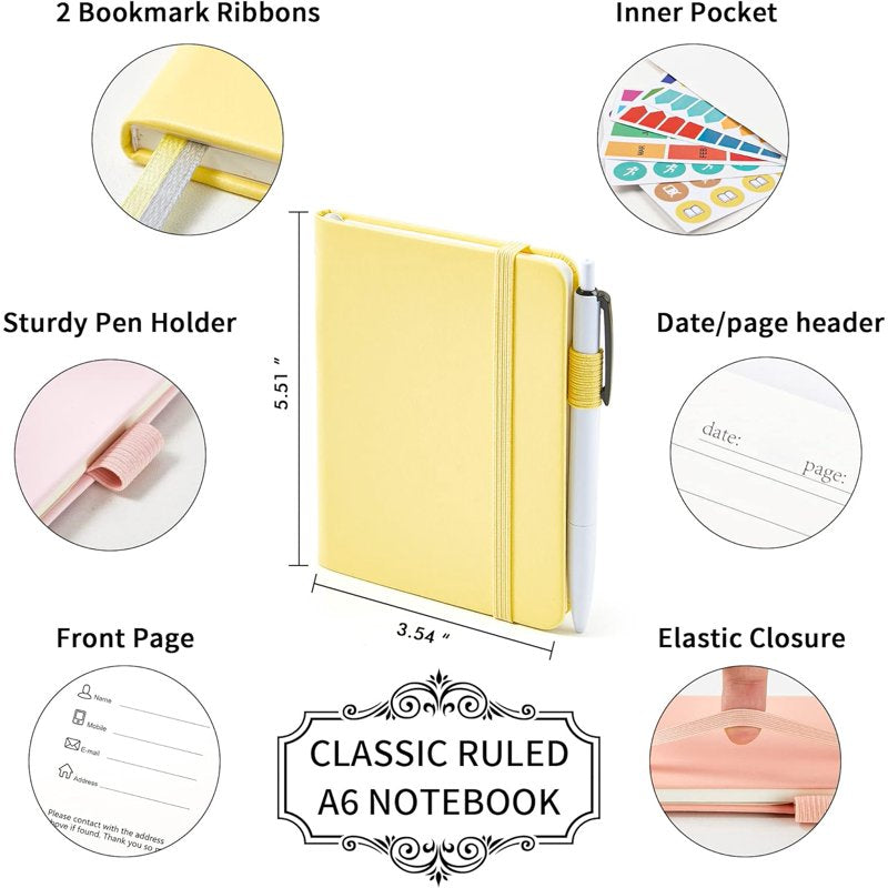 Pocket Notebook Set with Black Pens - Pastel Colors, 3 Pack, 3.5x5.5 Inches