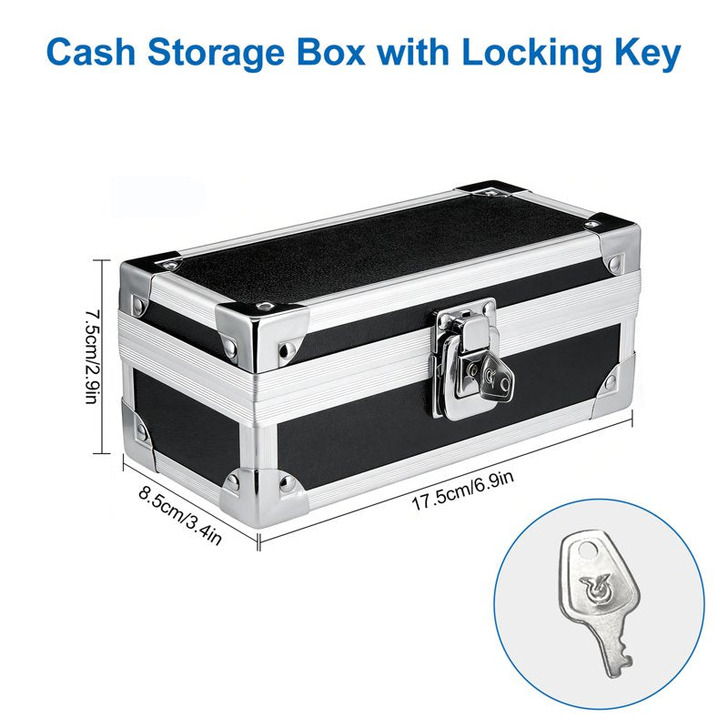 Lockable Aluminum Cash Box with Key - Compact Money Storage Organizer