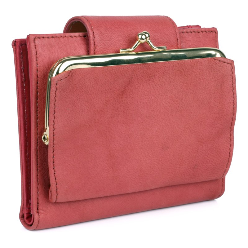 Women’s Red Leather Card Wallet with Multiple Card Slots & ID Window