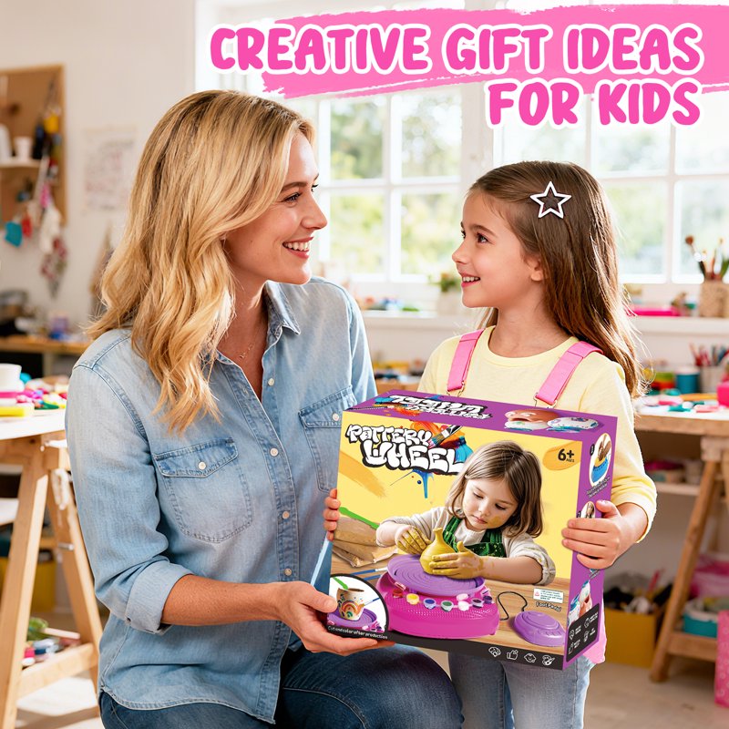 Kids Pottery Wheel Kit for Ages 6+ with Clay Sculpting & Painting Supplies