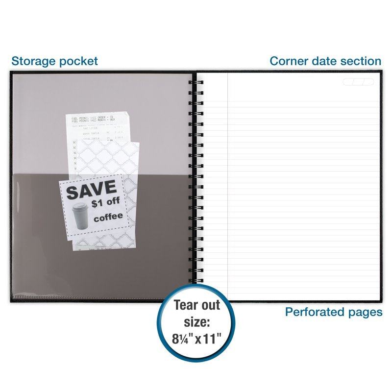Legal Ruled Business Notebook with Pocket - 8x11 Hardcover Wirebound