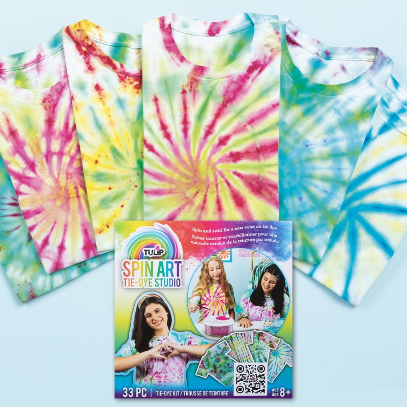 Kids Tie-Dye Spin Art Kit with Fabric Dyes, Gloves & Patterns - 8+