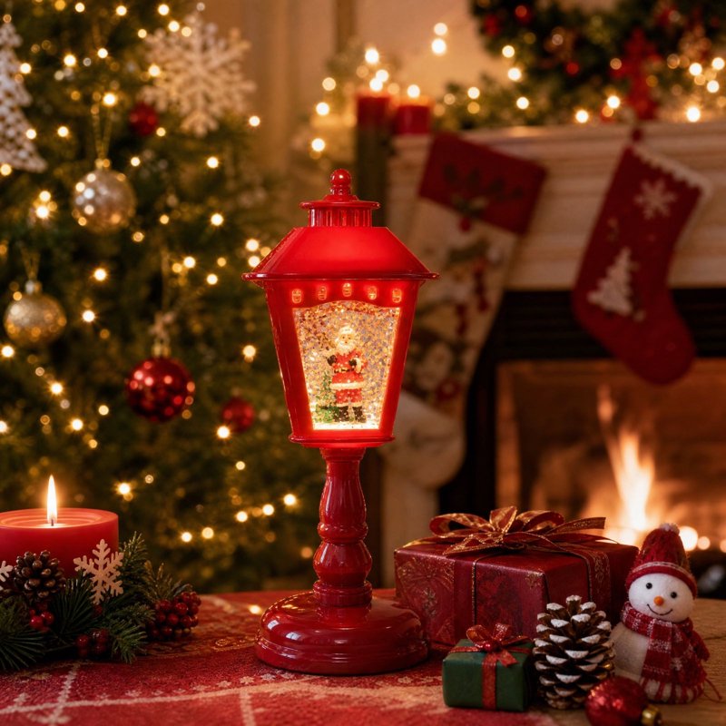 Christmas Snow Globe Lamp with Snowfall Light and Warm LED Night Light