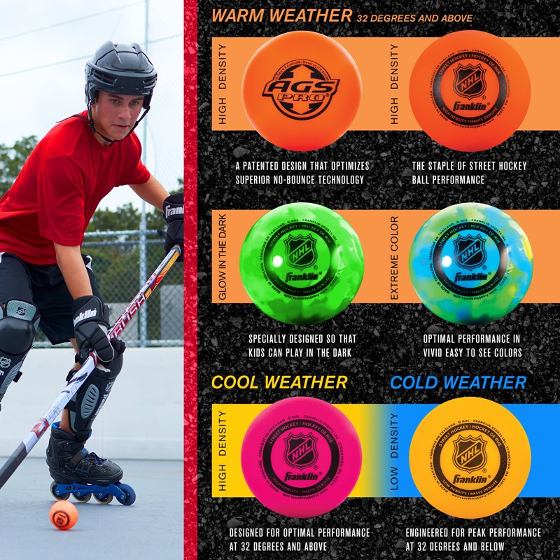 Street Hockey Balls - Low-Bounce PVC Multi-Color 3-Pack for Outdoor Play