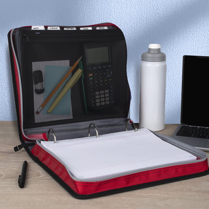 2-Inch Red Expanding Zipper Binder with 5-Tab File System & Carry Handle