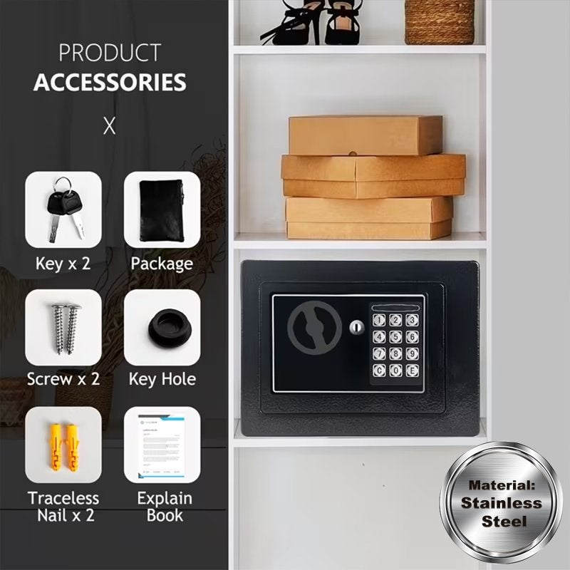Stainless Steel Fireproof Security Safe Box for Home & Office - Anti-Theft, Key & Digital Lock