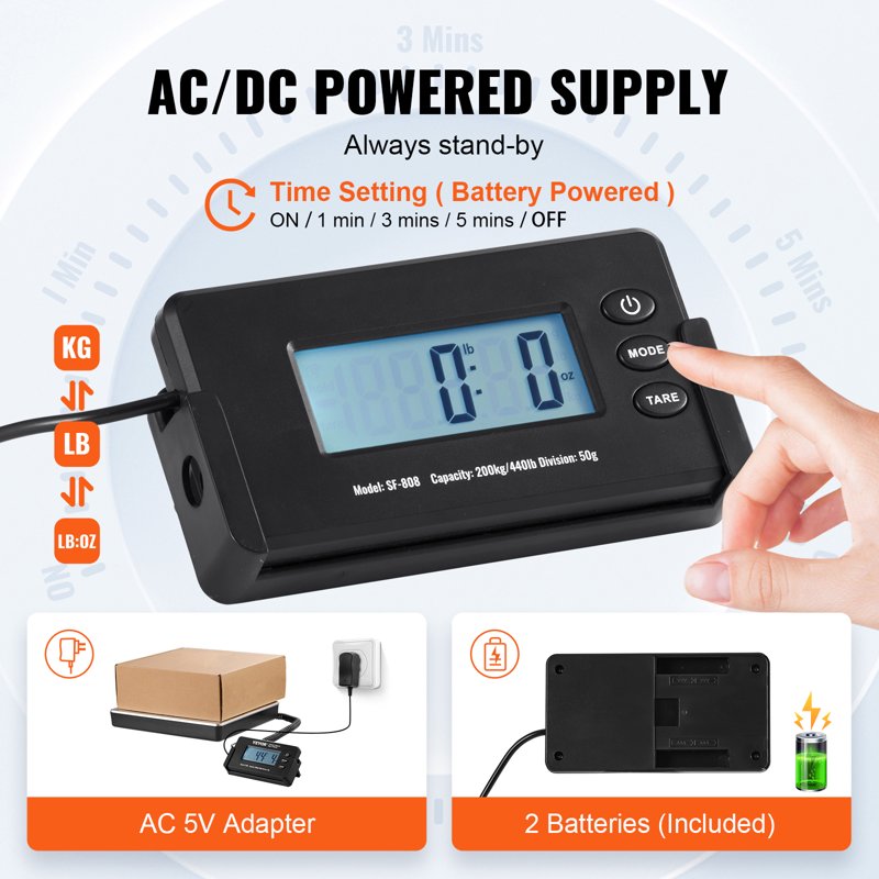 Digital Postal Scale 440 lbs with LCD Display, Tare Function, and AC/DC Power