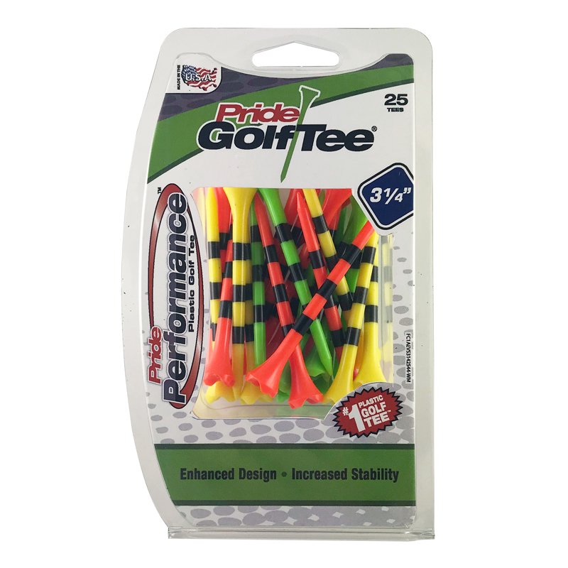 Plastic Golf Tees 3-1/4 Inch Pack of 25 - Durable, Low-Resistance Head for Longer Drives