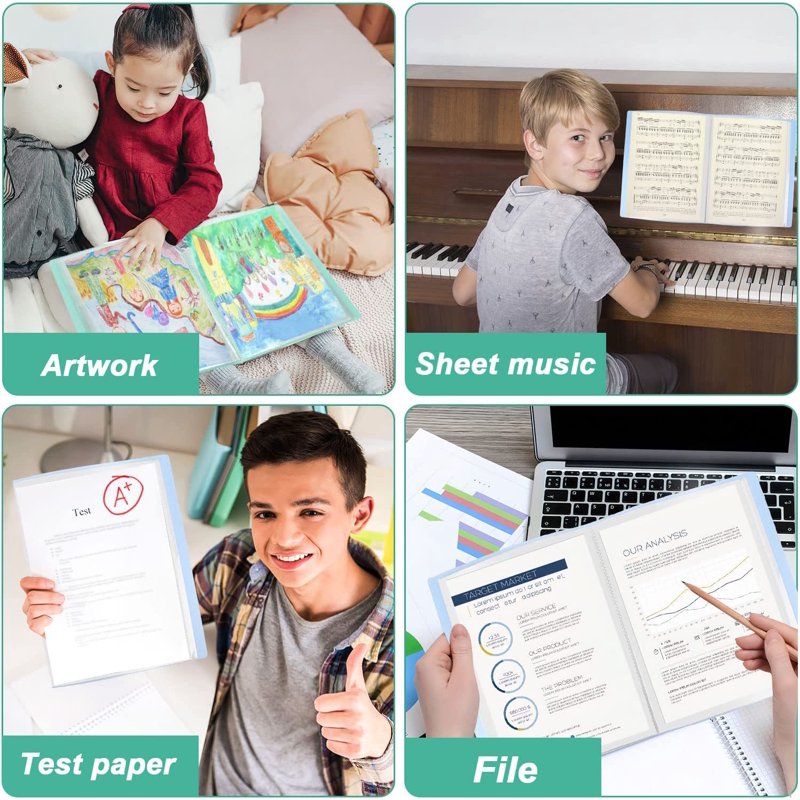 4-Piece A4 Presentation Book with 60 Clear Sheet Protectors Waterproof Folder