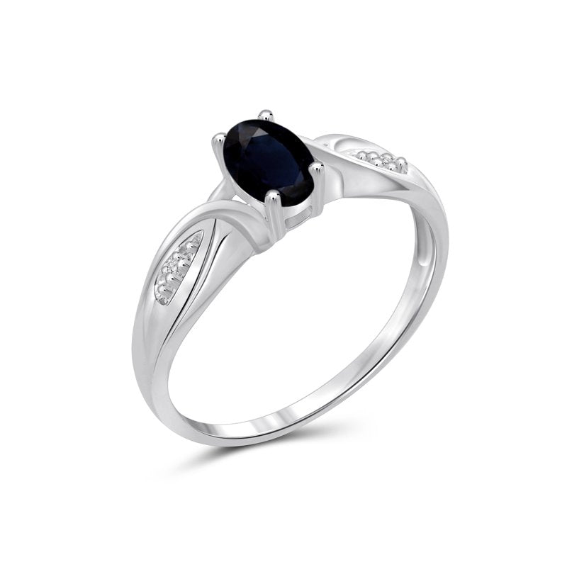 Genuine Sapphire Birthstone Ring 0.65 Carat Silver with White Diamond Accent