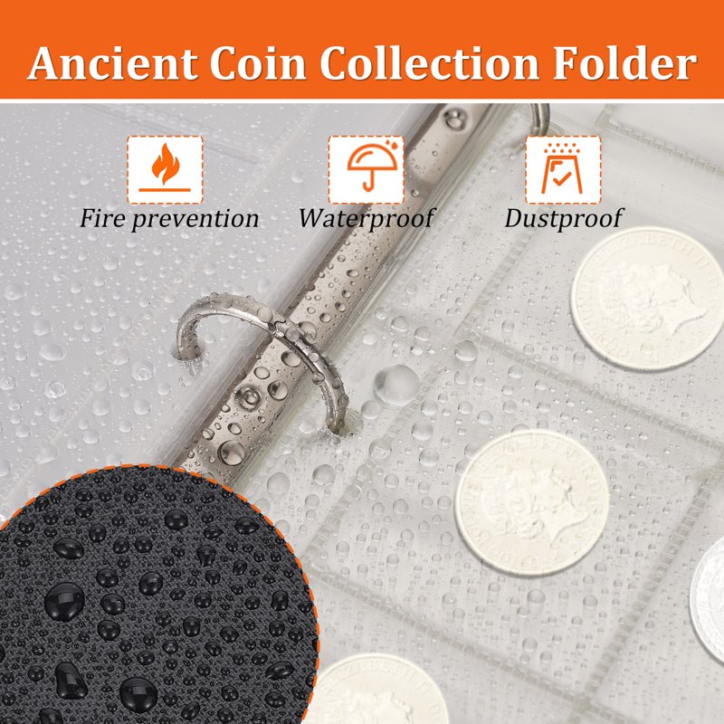 Fireproof Coin Collection Album with 400 Pockets & 36 Currency Sleeves
