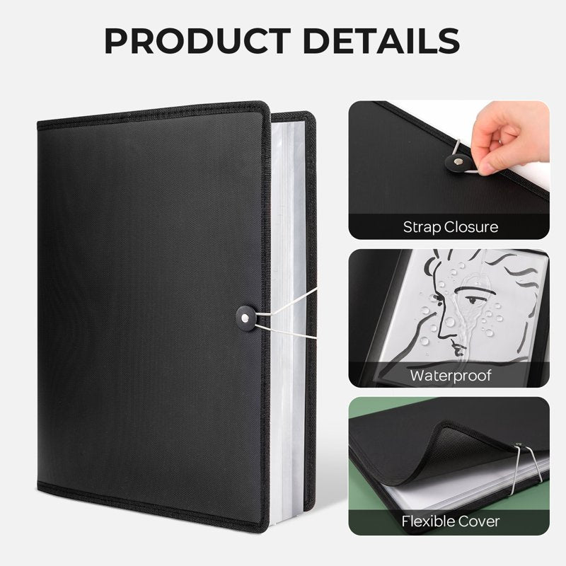 Large Art Portfolio Folder 11x17 with 30 Pockets Waterproof & Durable