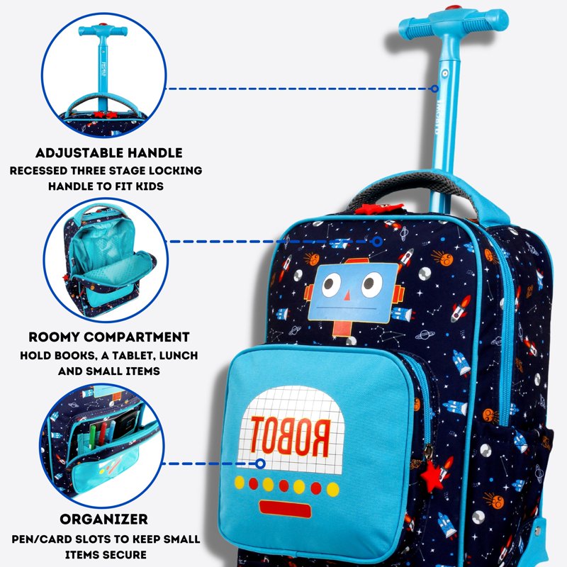 Kids Rolling Backpack 15-Inch Sparkle Sequin School & Travel Bag - Robot, Unicorn, Pink