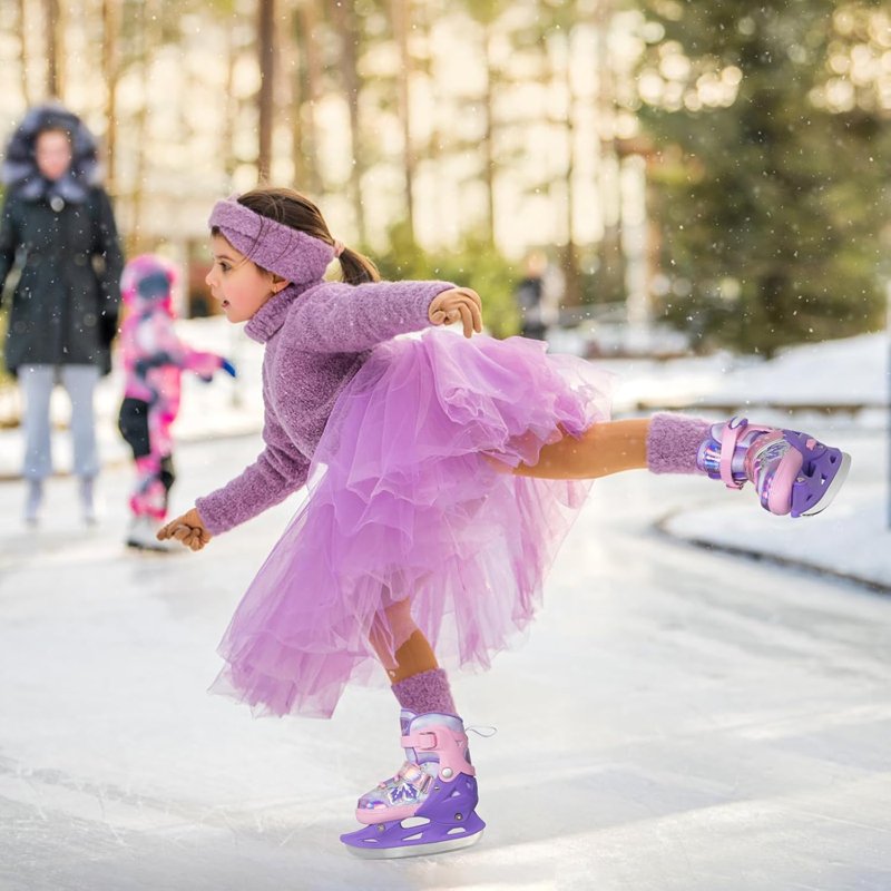 Adjustable Kids Ice Skates for Boys and Girls - Warm Plush Lining, Safety Support