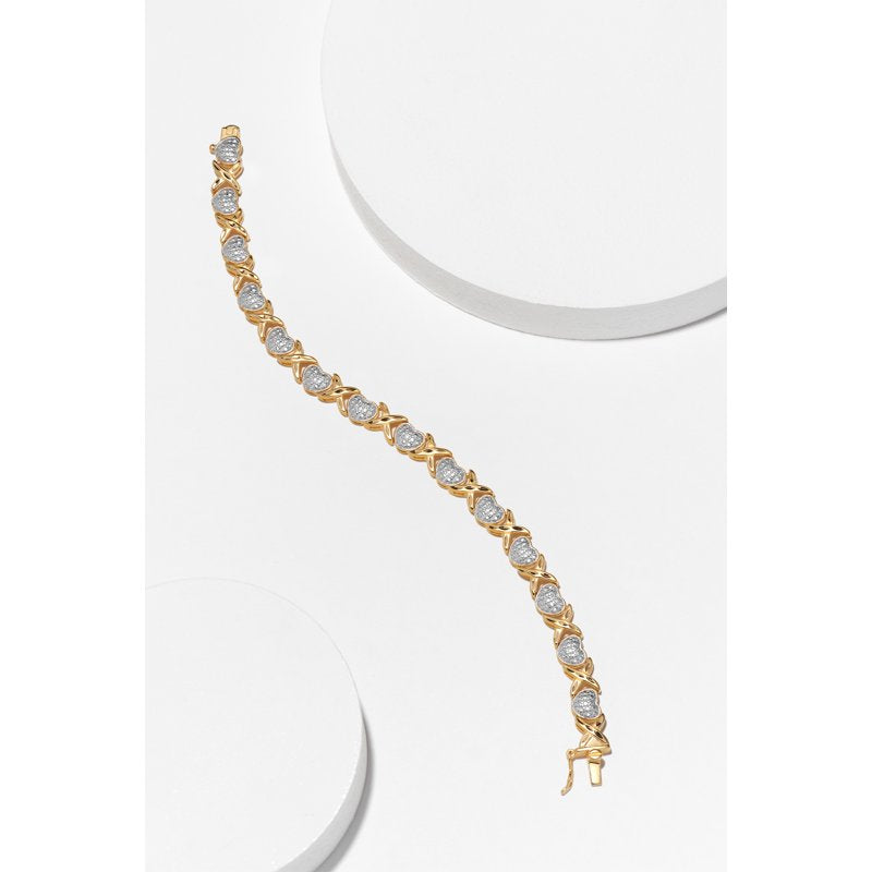 Diamond Accent Heart Bracelet in 18k Gold over Sterling Silver for Women