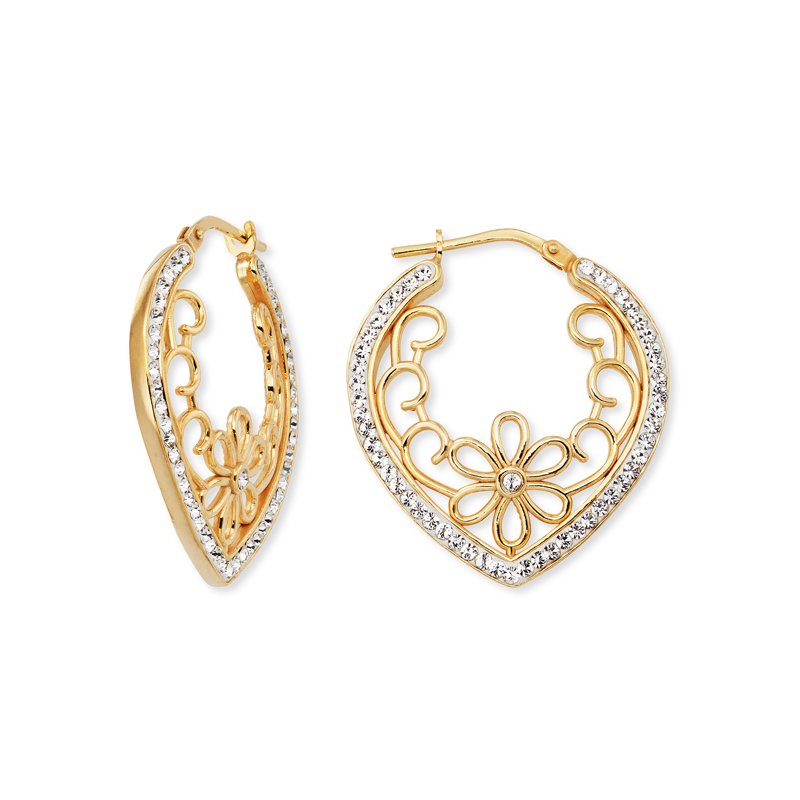 14K Gold Plated Sterling Silver Heart Earrings with Genuine Austrian Crystals