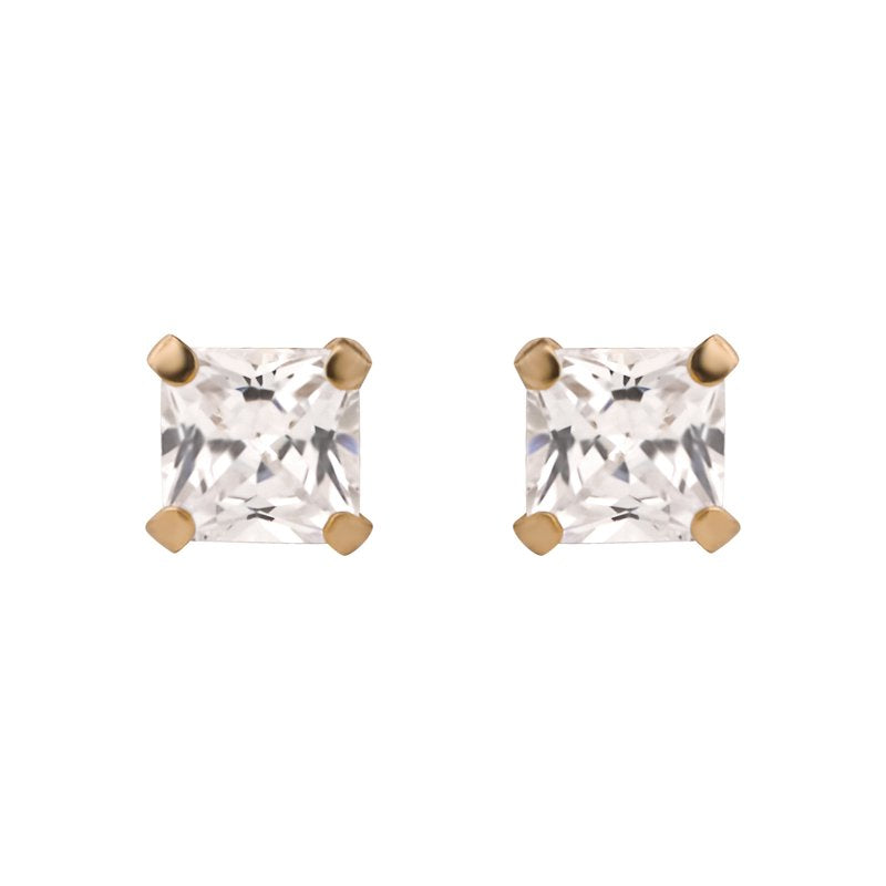 Girls' 14K Yellow Gold CZ Square Stud Earrings - Tween Jewelry