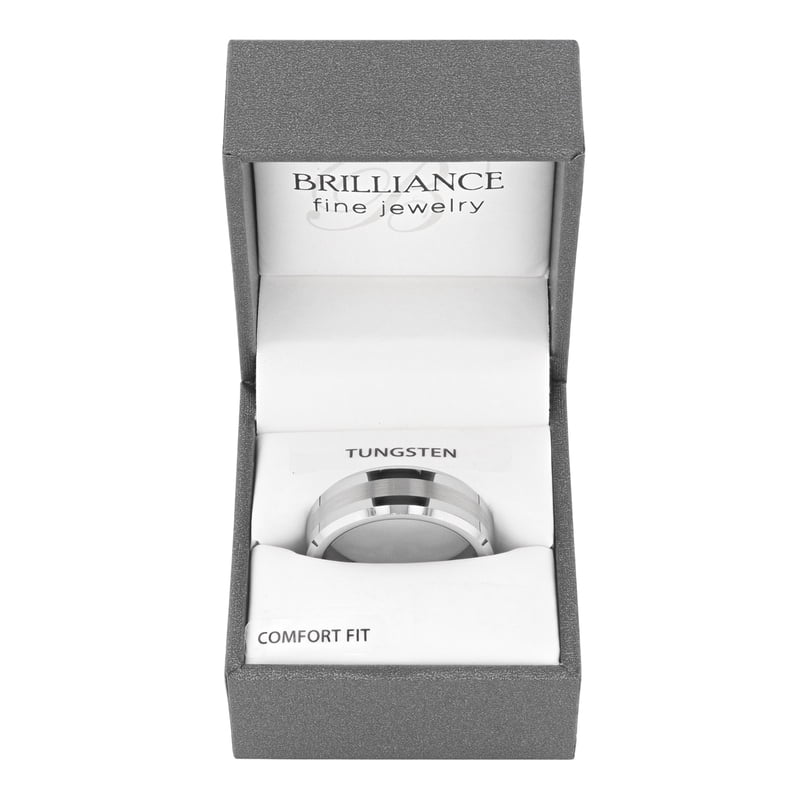 Men's Tungsten Beveled Satin Center Ring Wedding Band