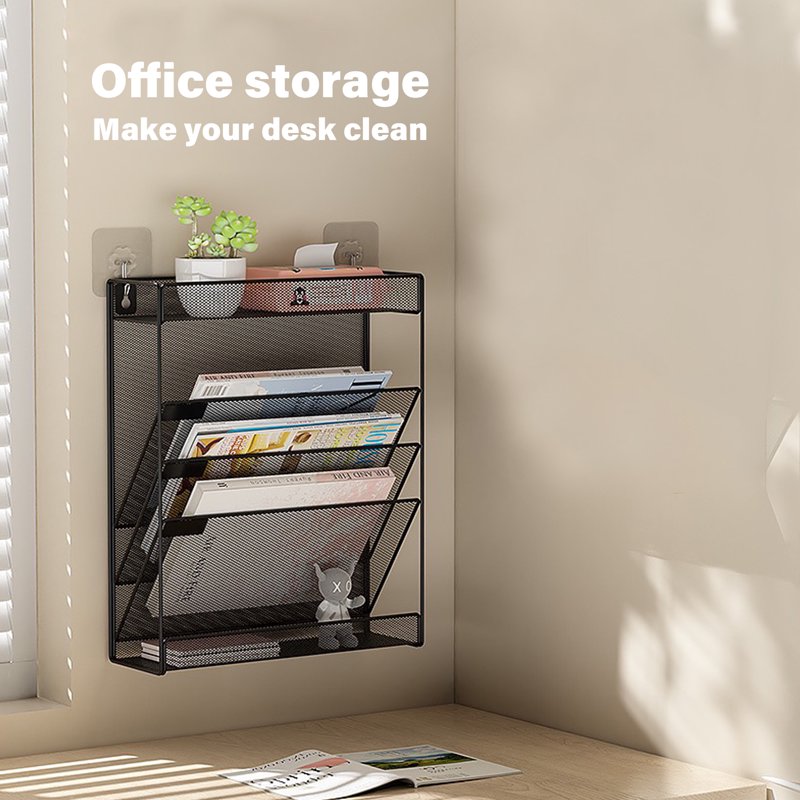 5-Tier Wall Mount File Organizer Black Office Home Classroom Storage