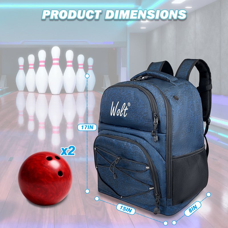 WOLT Healthyblue 2-Ball Bowling Backpack with Protective Foam & Shoe Compartment