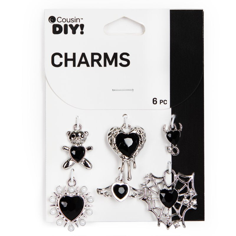 Black Heart Charms Jewelry Making Supplies 2 Pack - Silver Tone, Unisex Adults
