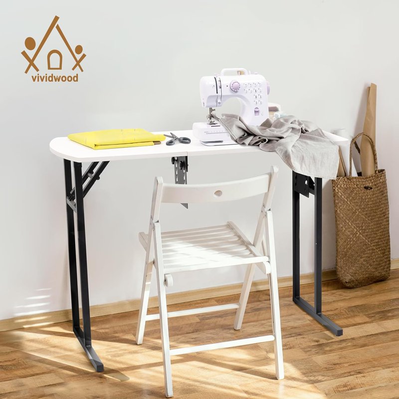 Portable Folding Sewing Table with Adjustable Shelf - Multipurpose Craft & Sewing Machine Workstation