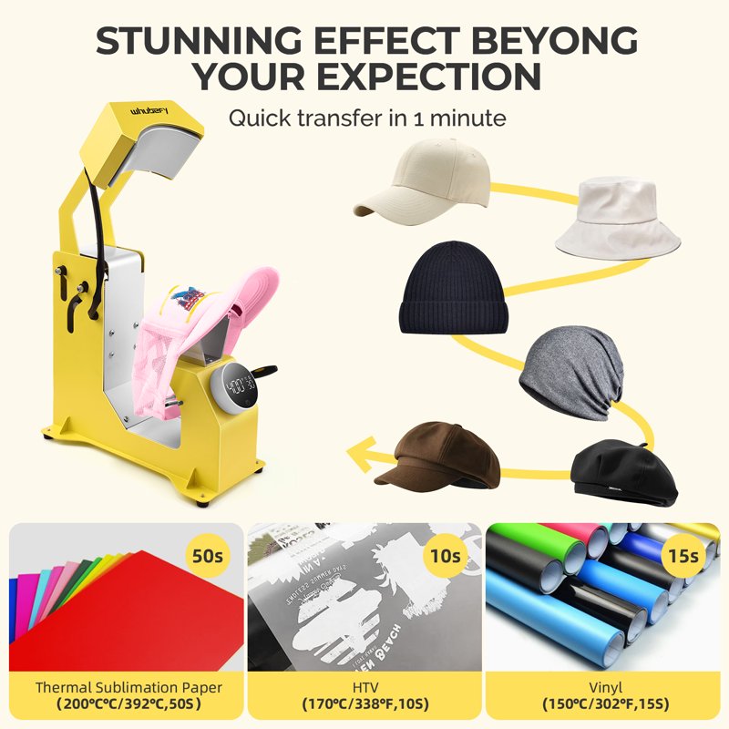 3-in-1 Hat Heat Press Machine with Adjustable Platens - Auto Cap Transfer