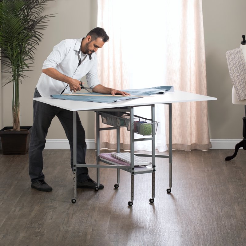 Adjustable Sewing & Craft Table with Storage & Folding Top - 58.75 inch
