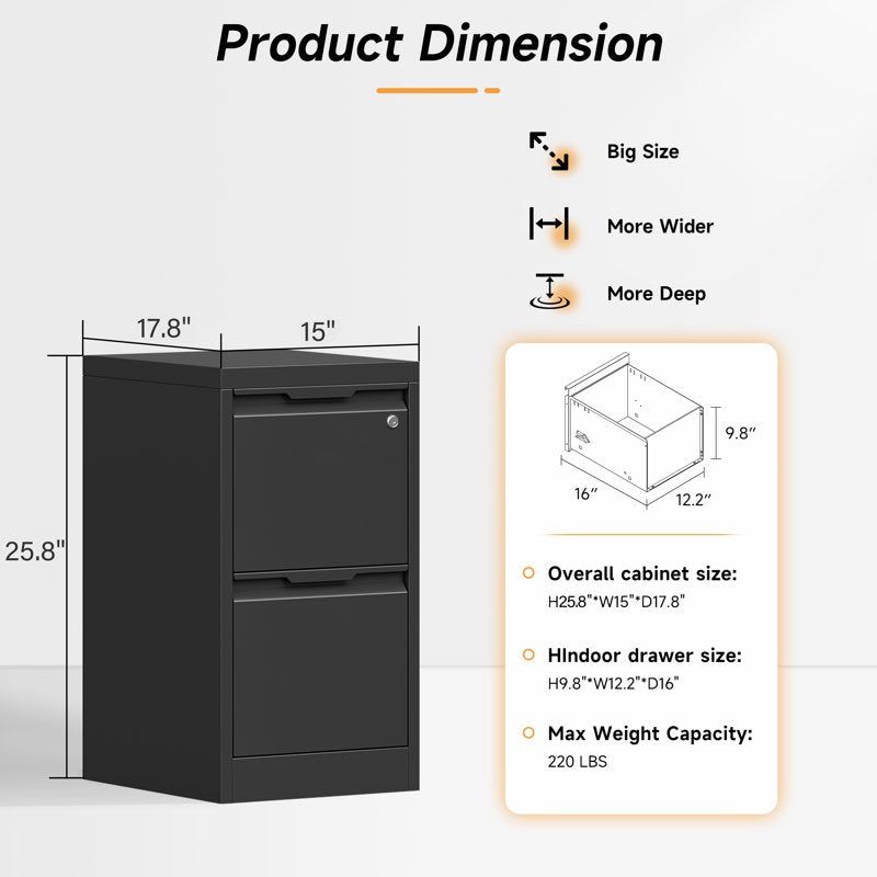 Metal Vertical File Cabinet with Lockable Drawers for Office & Home Storage