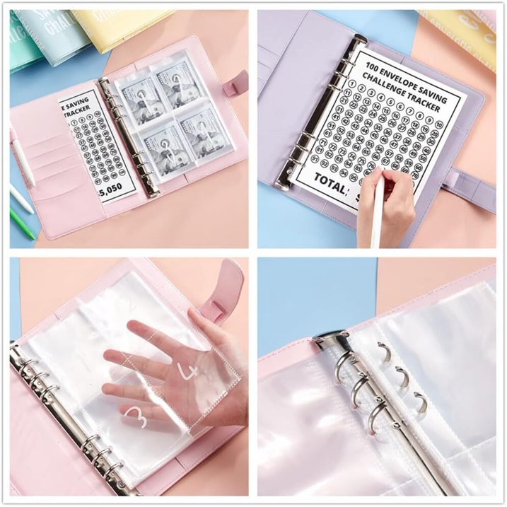 Money Saving Challenge Binder with Cash Envelopes - 100 Envelopes Set for Budgeting and Goal Tracking