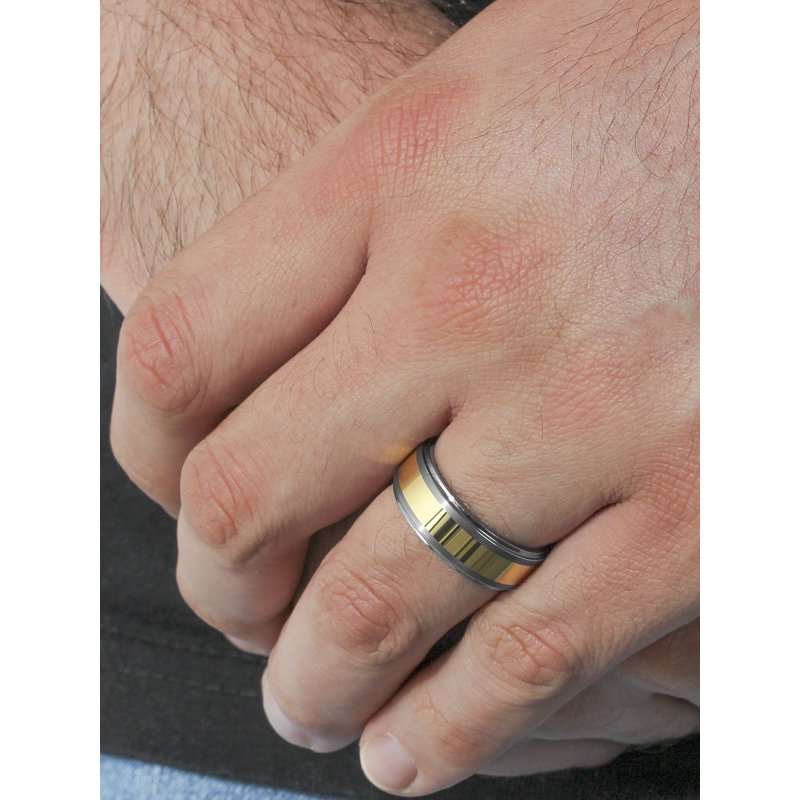 Men's Tungsten Wedding Band with Yellow Finish - High Polish Center, 8MM