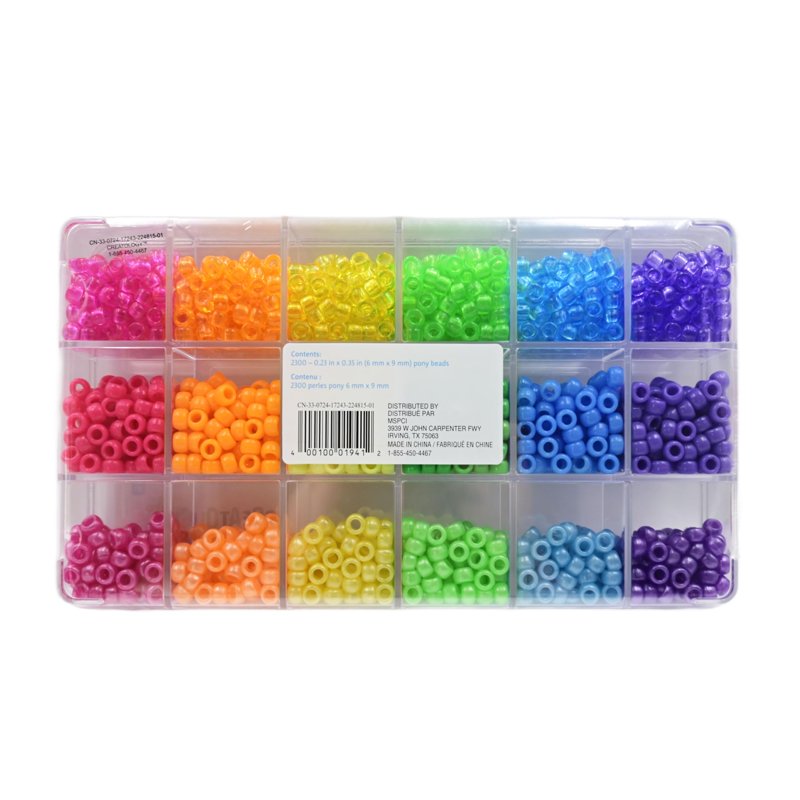 Rainbow Pony Bead Set for Kids - 2300 Acrylic Craft Beads for Jewelry Making
