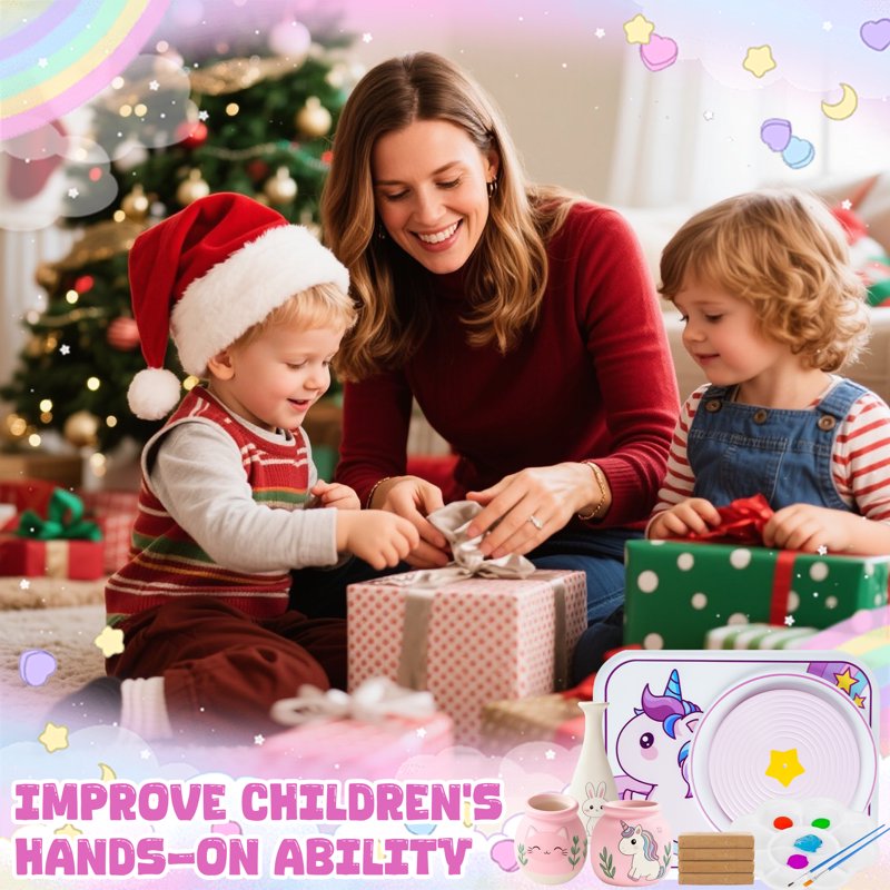 Kids Pottery Wheel Kit with Air-Dry Clay and Creative Tools - Suitable for Ages 6-12