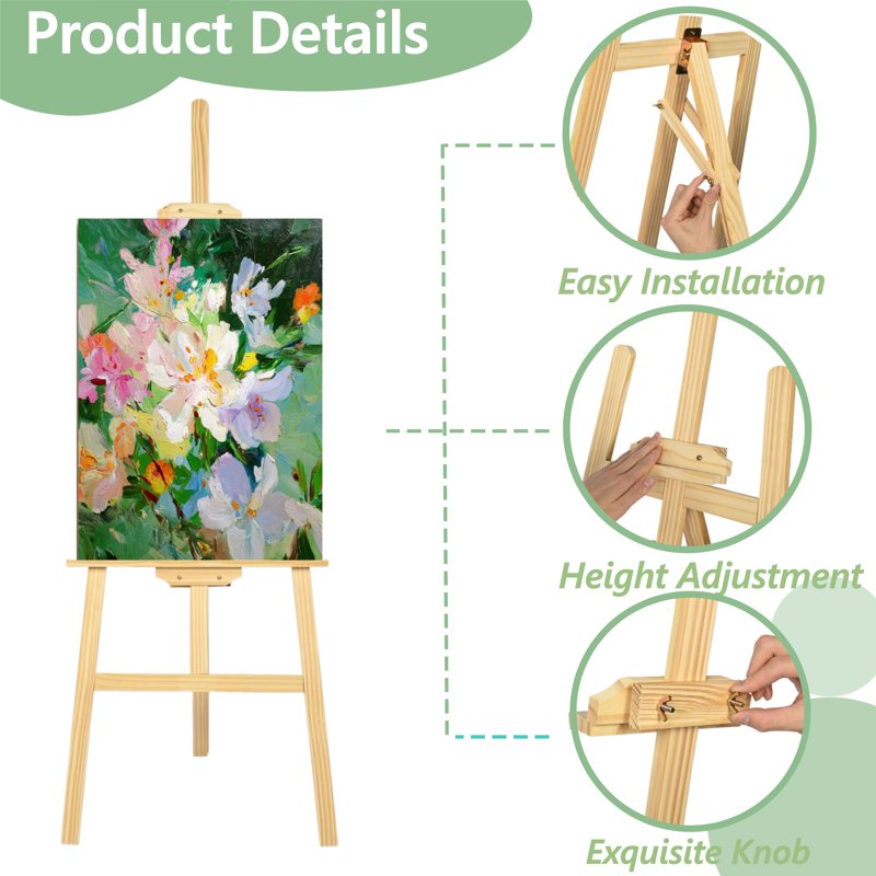 Adjustable Wooden Art Easel Stand for Painting & Display, Studio & Event Use