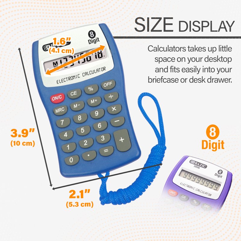 8-Digit Pocket Calculator with Neck String - Office & School Use