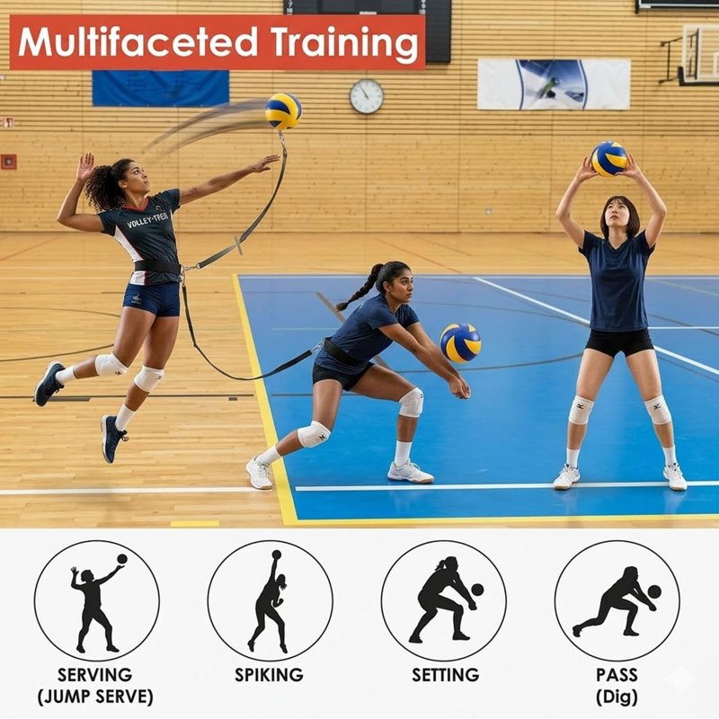 Volleyball Rebound Belt Trainer for Solo Practice Adjustable Waist & Ball Holder